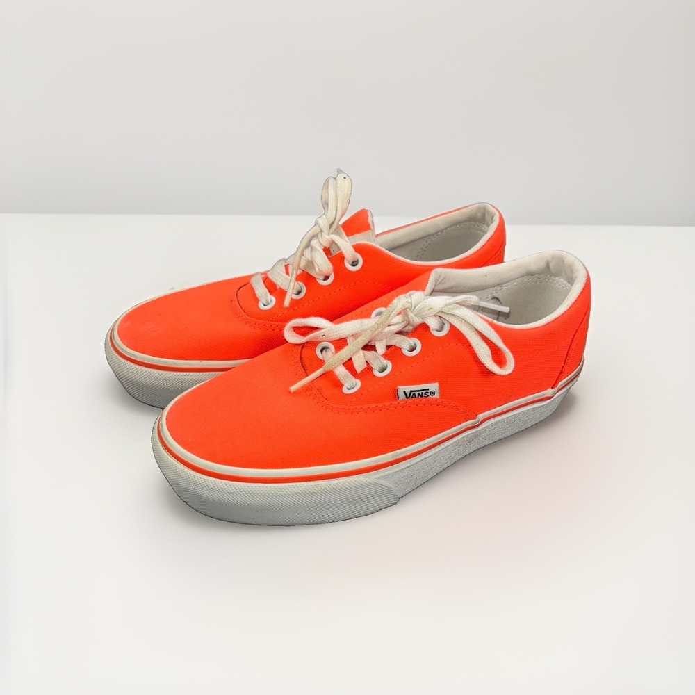 Vans Shoes Women Size 6 Neon Orange Canvas Sneakers Low Top Skate Platform